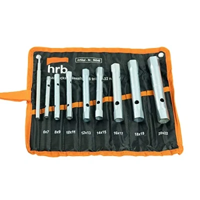 Afbeelding van Buis steeksleutelset 9 delig Maten 6 22 mm, handige Schroefsleutelset Tetron oprol tas, ideale set voor langdurig gebruik en waterafvoer.
