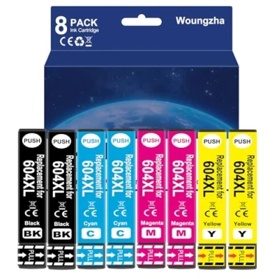 Afbeelding van Woungzha 604XL inktpatronen, compatibel met Epson 604 XL voor Expression Home XP 2205 4200 3200 3205 2200 4205 Workforce WF 2935 2930 2910 2950DWF (8 stuks)