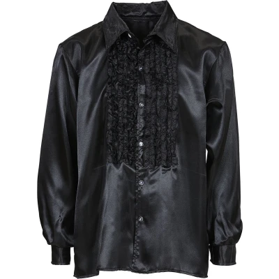 Afbeelding van Widmann Jaren 80 &amp; 90 Kostuum Lekker Foute Rouchenblouse Zwart Man XL Carnavalskleding Verkleedkleding