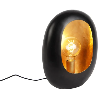 Afbeelding van QAZQA Design tafellamp zwart met gouden binnenkant 36 cm Cova