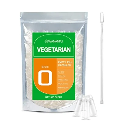 Afbeelding van WANANFU Maat 0 Lege Capsules Vegetarisch (500 Count) Bundel met Micro Lab Lepel Poeder Sabotage, Compatibel Capsule Vulmachine