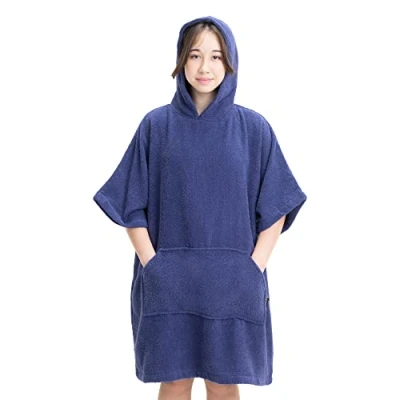 Afbeelding van HOMELEVEL badstof poncho Voor kinderen jongens en meisjes van 6 tot 9 jaar Met capuchon kangoeroezak Strandponcho 100% katoen