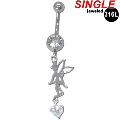 Afbeelding van Navelpiercing Tinkle Bell met Hartje Chirurgisch staal CZ Zirconia steen Single Jeweled