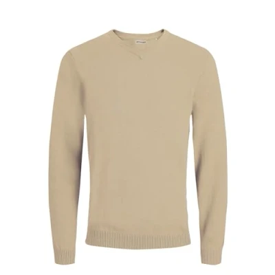 Afbeelding van JACK &amp; JONES gebreide herentrui met V hals, beige (Crockery), S