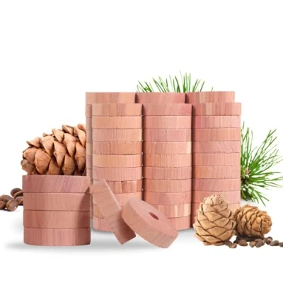 Afbeelding van JAMATA natuurlijke mottenbescherming,60 stuks premium cederhouten ringen,100% natuurlijk product mottenbescherming gemaakt van cederhout,anti mijten textiel
