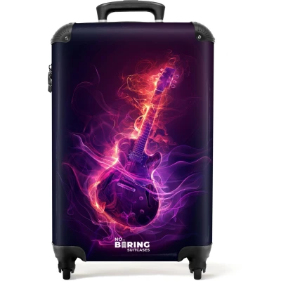 Afbeelding van NoBoringSuitcases.com® Kinderkoffer Kindertrolley Gitaar Vuur Handbagage koffer lichtgewicht Reiskoffer trolley Rolkoffer met wieltjes Past binnen 55x40x20 en 55x35x28