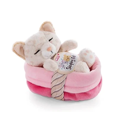 Afbeelding van NICI Knuffel Kat in Mand 12 cm Sleeping Pets Knuffelkatten met luipaardprint voor Meisjes, Jongens en Baby&#039;s Pluizig Knuffeldier om Mee te Knuffelen, Spelen Slapen Gezellige Pluche Dieren