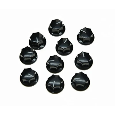 Afbeelding van KAISH Set van 10 zwarte mini MXR stijl met rand AMP knop messing inzet effect pedaalknoppen