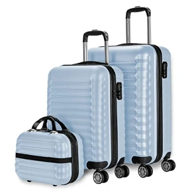 Afbeelding van NUMADA Set koffers met harde schaal, 3/4 delig, cabinekoffer 53 cm, medium 63 groot 75 cm en toilettas, robuust, licht veilig, 4de blauw, 3 Piezas, Reiskofferset van ABS, milieuvriendelijk, 4
