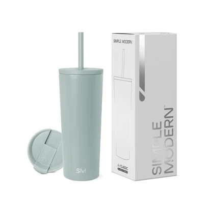 Afbeelding van Simple Modern Geïsoleerde beker met rietje en deksel Iced Coffee Cup Herbruikbare roestvrijstalen waterfles reismok Geschenken voor dames heren Klassieke collectie 710 ml Zeeglas Salie