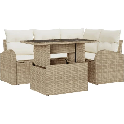Afbeelding van vidaXL 5 delige tuinsofa set met kussens beige poly rattan