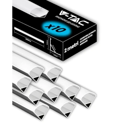 Afbeelding van V TAC 10 x 2 meter hoekprofielen voor ledstrips (in totaal 20 meter) profielen van aluminium met gesatineerde afdekking kleur zilver hoeken 21,3 15,8 mm