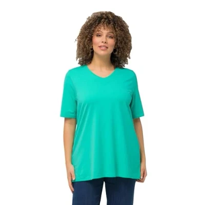 Afbeelding van Ulla Popken Vausschnitt Halbarm Tshirt basic, Dames, Maat: 50/52, Turquoise green