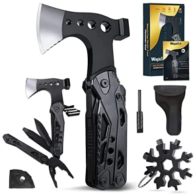 Afbeelding van Wayintop Camping Cadeaus Voor Man, 16 In 1 Multifunctioneel Bijl Gereedschap Met Hamer, Schroevendraaier, Zaag, Flesopener, Zakgereedschap Camping, Wandelen, Noodgevallen De Open Lucht