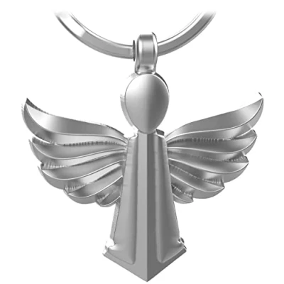 Afbeelding van LANOLU Sleutelhanger met beschermengel, sleutelhanger, geluksbrenger auto, rij voorzichtig hanger ruimte voor gravure, geschenken rijbewijs, engel hanger, mat zilver, Small,