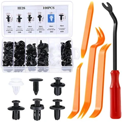 Afbeelding van 100 stuks autobewaarclips, carrosseriebevestiging klinknagel trimclips, autoclips set met push retenzer clips, bevestigingsherstelverwijderaar, universeel gereedschap voor autoruiting en onderhoud