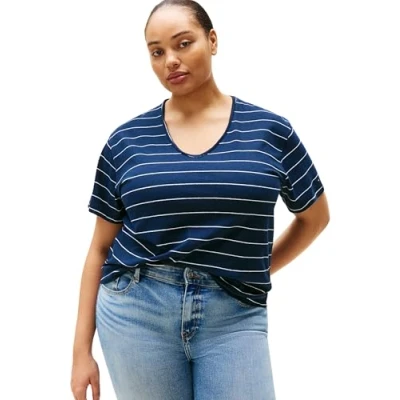 Afbeelding van Tommy Hilfiger Curve Shirt met V hals CRV MODERN CO LINEN NK SS