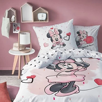 Afbeelding van Disney Minnie Mouse beddengoedset, kinderbeddengoed, 1 kussensloop 80 x cm + dekbedovertrek 135 200 cm, 100% katoen
