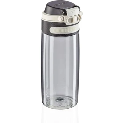 Afbeelding van Leifheit Tritan fles Flip 550 ml, 100% dichte sportfles, open met één hand, lichte en onbreekbare drinkfles filter voor fruitgebruik, duurzame waterfles, BPA vrij, zilver