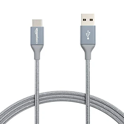 Afbeelding van AmazonBasics dubbel gevlochten nylon USB type C naar A 2.0 mannelijke kabel 1,8 m, donkergrijs
