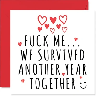 Afbeelding van Grappige verjaardagskaart voor haar hem F** k Me We Survived Another Year Huwelijksverjaardagskaart echtgenoot vrouw, 145mm x wenskaarten, Valentijnskaart, vriendin, vriend, partner,