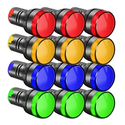 Afbeelding van Gebildet 12pcs AC220V 380V 22mm LED Voedingsindicator,LED Pilootsignaallamp Paneelindicator,LED Flitslicht(Rood/Geel/Blauw/Groen,elke Kleur 3pcs)