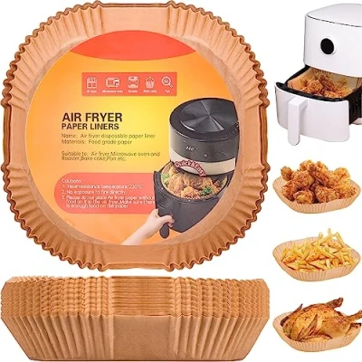 Afbeelding van Bakpapier voor heteluchtfriteuse, 100 stuks, wegwerpschalen schoon koken, geschikt de meeste merken, gezond en milieuvriendelijk materiaal (16 cm)