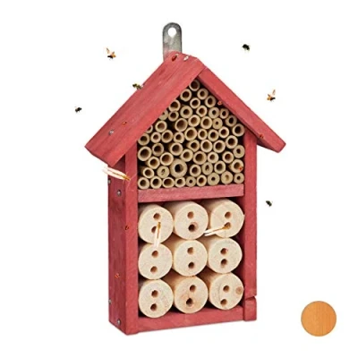 Afbeelding van Relaxdays insectenhotel bouwpakket DIY insectenhuis bijenhotel nestkast hangend rood