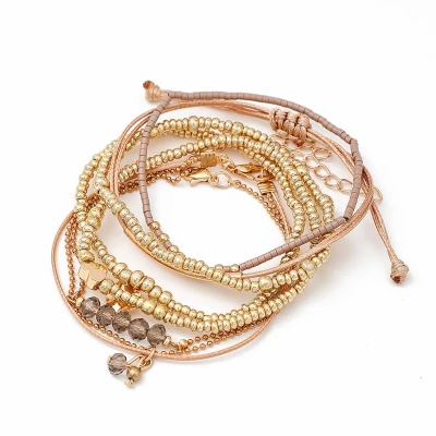 Afbeelding van Jomide Armbandjes Set Bohemian Beige/Taupe/Goudkleurig 7 stuks