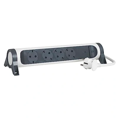 Afbeelding van Legrand, Stekkerdoos, Draaibare contactdoosstrip 4x stopcontact, SPD, 1,5m kabel wit zwart 694507 (4 x, CEE, CEE 7/3, 1.50 m)