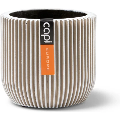 Afbeelding van Capi Europe Bloempot bol Groove Anthracite &amp; Ivory 17x15 Ivoor