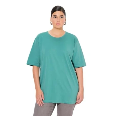 Afbeelding van Ulla Popken Dames, ronde hals, relaxed, T shirt met korte mouwen, groen, 66 68