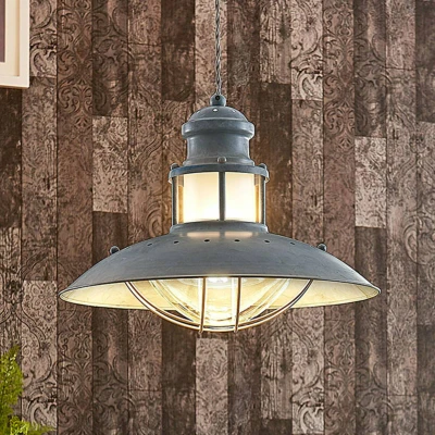 Afbeelding van Lindby hanglamp 1licht metaal, glas H: 25.7 cm E27 beton grijs, helder