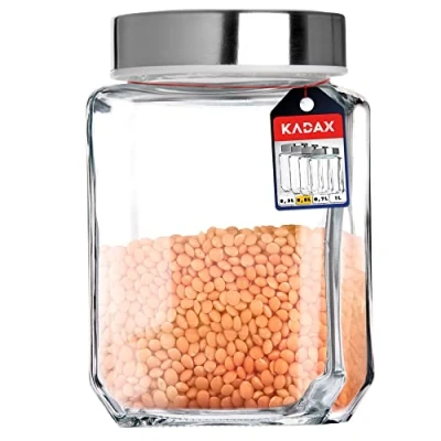 Afbeelding van KADAX Voorraadpot, glazen container met deksel van kunststof, voedselcontainer glas, voorraaddoos voor pasta, spaghetti, specerijen, weckpot, transparant, luchtdicht (500 ml, wit)