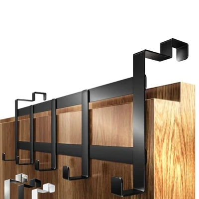 Afbeelding van 4smile Deurkapstok om op te hangen aan de binnenkant, zwarte deurgarderobe voor achterdeur met anti slip en vilten pads, ruimtebesparende deurhaken als kledinghaak binnen