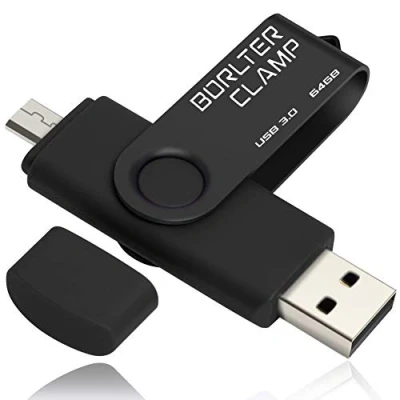 Afbeelding van BorlterClamp 64GB USB Stick 3.0 Dual Flash Drive OTG Geheugenstick met Micro voor Android Smartphone Tablet &amp; Computer (Zwart)