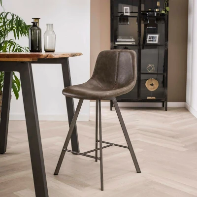 Afbeelding van Fraaai Barstoel Jill Kuip Taupe 66 cm PU leer