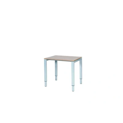 Afbeelding van Domino bureau, hoogte instelbaar (62 85cm) met 80x60cm &#039;zwevend&#039; havana/ kersen licht 25mm blad en aluminium (RAL9006) N poot frame.