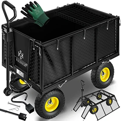 Afbeelding van KESSER® Bolderkar, 550 kg belastbaar, tuinwagen, transportwagen, uitneembaar zeil, gereedschapswagen, handwagen, veelzijdig inzetbaar, incl. handschoenen, zwart