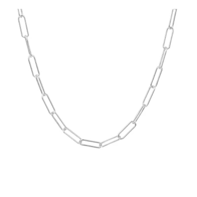 Afbeelding van Zilver Gerhodineerde Collier paperclip ronde buis 3 1333321 Sieraden compleet horloge Zilverkleur 45 cm