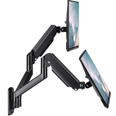 Afbeelding van WALI dubbele LCD monitor, volledig verstelbare gasveer, wandmontage, geschikt voor 2 schermen VESA tot 32 inch, 20 lbs. gewichtscapaciteit per arm (GSWM002), zwart,