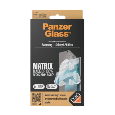 Afbeelding van Screenprotector Samsung Galaxy S24 Ultra: PanzerGlass Matrix Recycled Ultra Wide Fit Anti Bacterial incl. applicator Plastic