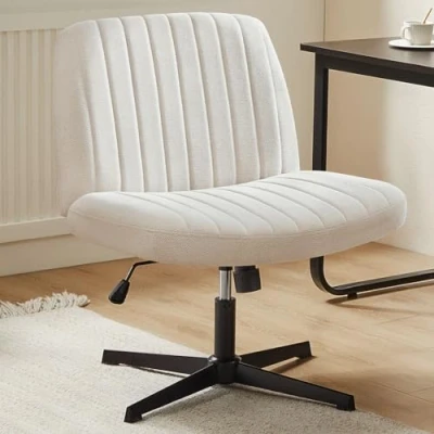 Afbeelding van Sweetcrispy Criss Cross stoel met poten, mouwloze bureaustoel zonder wielen, draaistoel, eikelstoel, in hoogte verstelbare brede zitting, werkstoel, stof, moderne woonstoel, beige