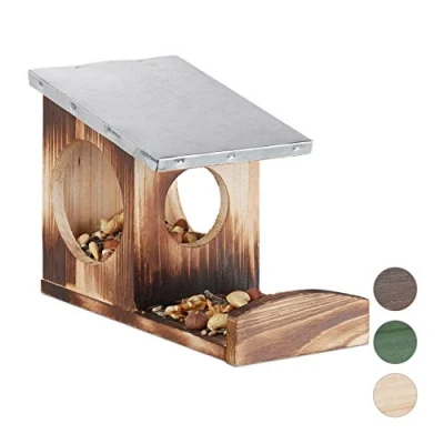 Afbeelding van Relaxdays eekhoorn voederhuisje om op te hangen metalen dak hout eekhoornhuis Vlammen