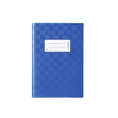 Afbeelding van HERMA 7423 kaft A5 Bast blauw, 25 stuks, schrifthoezen met etiketten en baststructuur van duurzaam afwisbaar polypropyleenfolie, set voor schoolschriften, gekleurd
