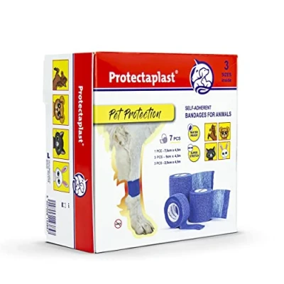 Afbeelding van Protectaplast zelfklevend verband, set van 7 voor huisdieren (3 maten), verband zonder latex en lijm honden, katten, paarden, hond kat, verbandmateriaal, wonden gewrichten