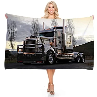 Afbeelding van Ailaikei LKW tractor badhanddoek sporthanddoek handdoek strandhanddoek voor kinderen 70 x 140cm zachte zandvrije (7,100x200cm)