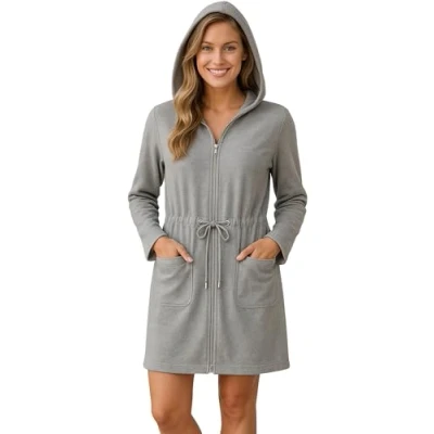 Afbeelding van Morgenstern Badjas dames ritssluiting capuchon badstof licht kort Emily, grijs, XL