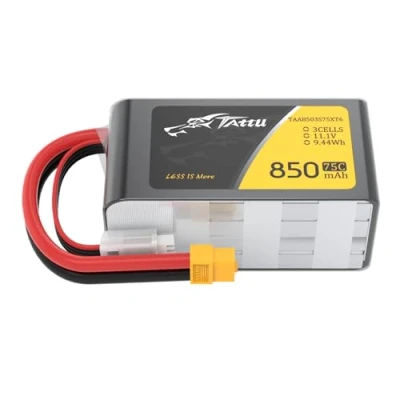 Afbeelding van Tattu 3S 850mAh 11.1V 75C 3S1P Lipo accu met XT60 stekker voor FPV Racing Quadrocopter 150 180 grootte