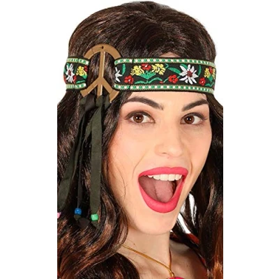 Afbeelding van Atosa Verkleed haarband peace teken groen meisjes/dames Hippie/flower Power Verkleedhaardecoratie